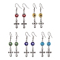 Alloy Cross Dangle Earrings with 304 Stainless Steel Pins, Lampwork Evil Eye Long Drop Earrings