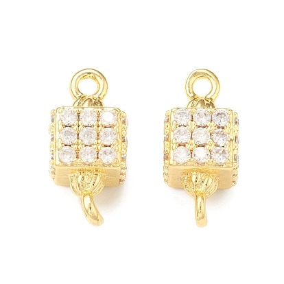 Brass Micro Pave Clear Cubic Zirconia Connector Charms, Cube Links