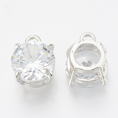 Alloy Cubic Zirconia Charms, Flat Round