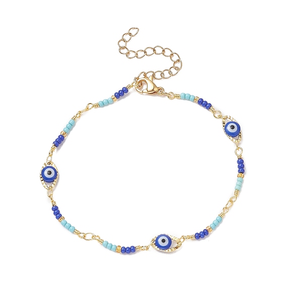 Bracelet chaîne à maillons mauvais œil en laiton avec perles de verre pour femme