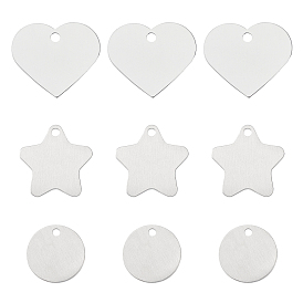 Pendentifs en aluminium, étiquettes vierges, coeur & plat rond & étoile