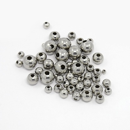304 Stainless Steel Round Spacer Beads, 2~10mm, Hole: 1~3mm