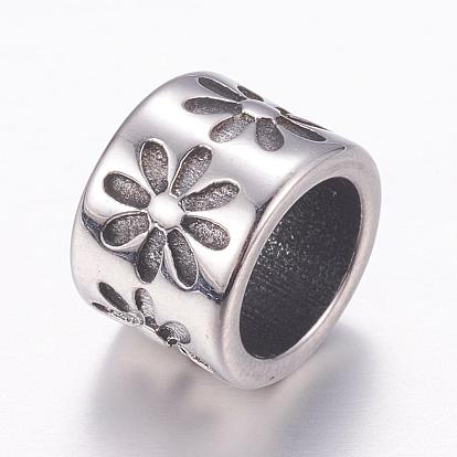 304 Stainless Steel Beads, Column with Flower