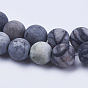 Brins de perles en pierre de soie noire naturelle / netstone, givré, ronde