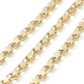 Rack Plating Brass Chains, Long-Lasting Plated, Soldered, with Spool, Lead Free & Cadmium Free, Star