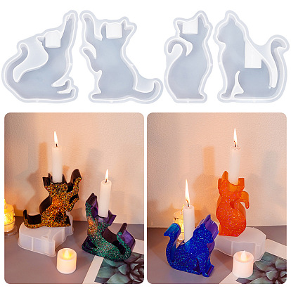 Lovely Cat Shape Candlestick Silicone Molds, Candle Holder Resin Molds, DIY Epoxy Resin Casting Mold for Taper Candles, Candle Stand Mold
