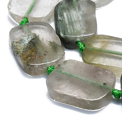 Naturels verts quartz rutile brins de perles, rectangle