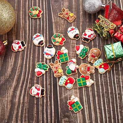 45Pcs 9 Styles Christmas Theme Opaque Resin Cabochons, Snowman & Reindeer & Santa Claus & Christmas Tree & Wreath & Stocking & Gingerbread Man, Mixed Shapes