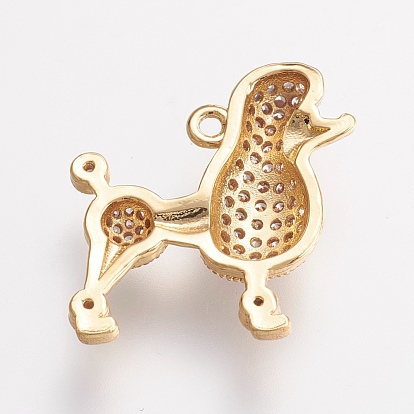 Brass Micro Pave Cubic Zirconia Puppy Pendants, Poodle Dog, Poodle Dog Charms