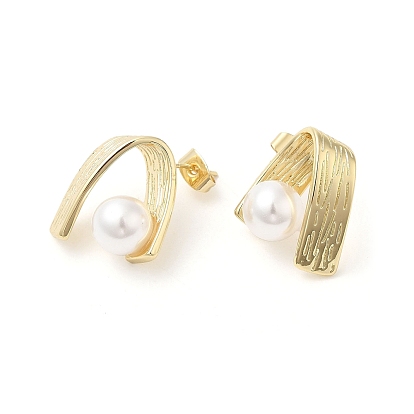 Aretes de arco de latón con cuentas de perlas de imitación de abs para mujer