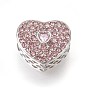 304 Stainless Steel European Beads, Large Hole Beads, with Rhinestone, Heart