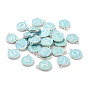 Platinum Plated Alloy Enamel Charms, Cadmium Free & Lead Free, Enamelled Sequins, Flat Round with Letter, Sky Blue