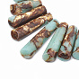 Assembled Bronzite and Synthetic Aqua Terra Jasper Beads Strands, Graduated Fan Pendants, Focal Beads