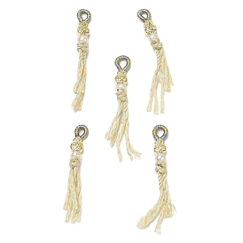 Gros pendentifs à pampilles de perles rondes, Breloques gourde en laiton avec cordon en coton à franges