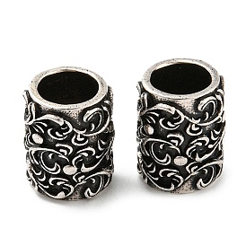 Eco-Friendly Brass European Beads, Large Hole Beads, Cadmium Free & Lead Free, Column with Flower