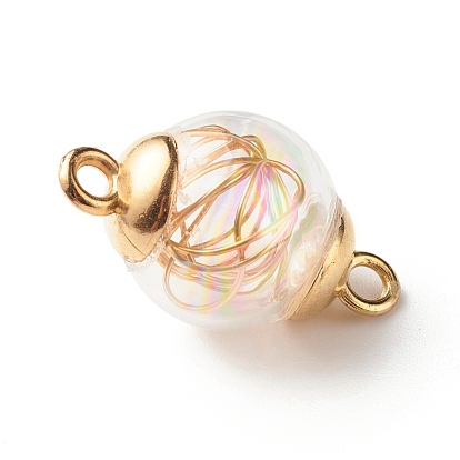 Handmade Blown Glass Beads Links Connectors, with Plastic Bead Cap and Copper Wire inside, Round