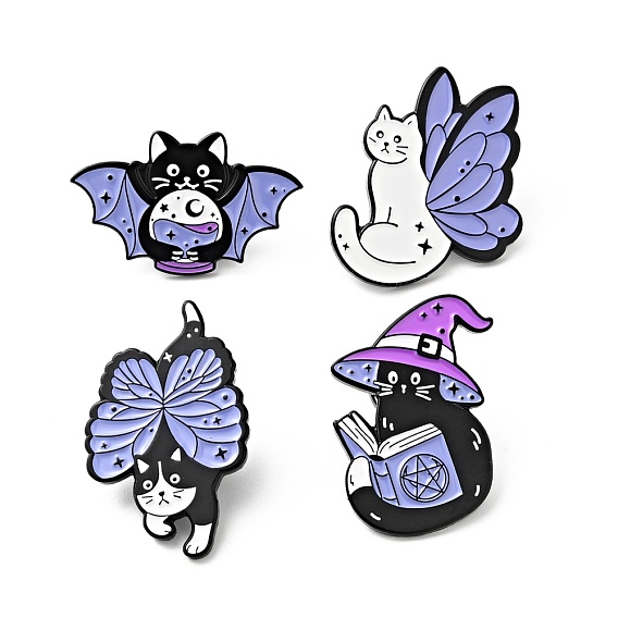 Pin de esmalte de gato de dibujos animados, Insignia de aleación chapada en negro de electroforesis para ropa de mochila, lila