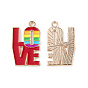Colgantes de esmalte de aleación de orgullo de color arcoíris, encanto de amor de palabra, la luz de oro