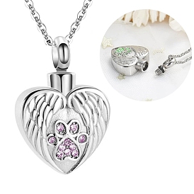 Stainless Steel Pendant Necklaces, Urn Ashes Necklace, Heart with Wing