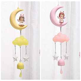 Resin Pendant Decorations, Wind Chime, with Bell, Moon/Cloud/Girl
