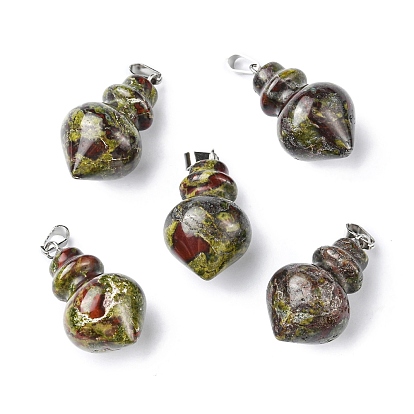 Gemstone Pendants, Pointed Bottle Charms, with Platinum Plated Iron Snap on Bails