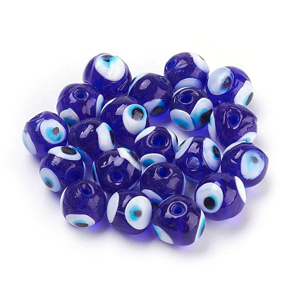 Perles lampwork, perles au chalumeau, faits à la main, mauvais œil, 12x12mm, Trou: 2mm