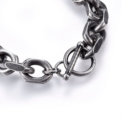 Bracelets chaîne en acier inoxydable rétro 304, avec fermoirs toggle