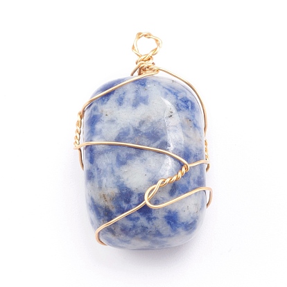 Natural Mixed Gemstone Pendant, with Real 18K Gold Plated Eco-Friendly Copper Wire Copper Beading Wire Findings, Nuggets