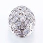 Brass Micro Pave Cubic Zirconia Beads, Oval