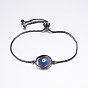 Bracelets réglables en laiton à micro-pavé de zircone cubique, bracelets bolo, avec l'émail, et chaînes en laiton, oeil, bleu