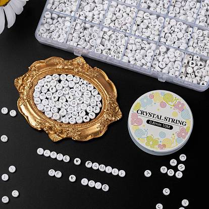 DIY Jewelry Making Kits, Including 1920Pcs Flat Round Acrylic Letter A~Z and Heart & Star Plating Beads, Elastic Crystal Thread