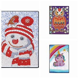 Unicorn/Owl/Christmas Snowman Pattern DIY Diamond Painting Notebook Kits, Including Resin Rhinestones Bag, Diamond Sticky Pen, Tray Plate and Glue Clay