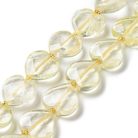 Naturelles quartz citron brins de perles, coeur d'amour à facettes, avec des perles de rocaille