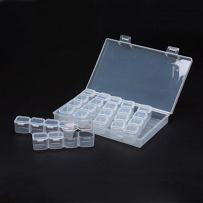 Recipientes de almacenamiento de cuentas de plástico de polipropileno, desmontable, 28 compartimentos, Rectángulo
