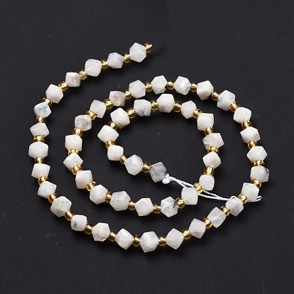 Brins de perles de pierre de lune arc-en-ciel naturel, avec des perles de rocaille, facette, perles de cube en diagonale