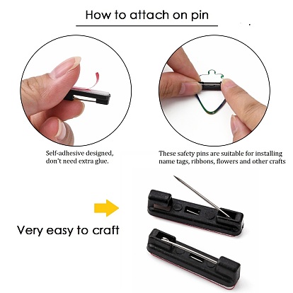 Plastic Safety Pins, with Adhesive Brooch Base and Iron Pin, Rectangle