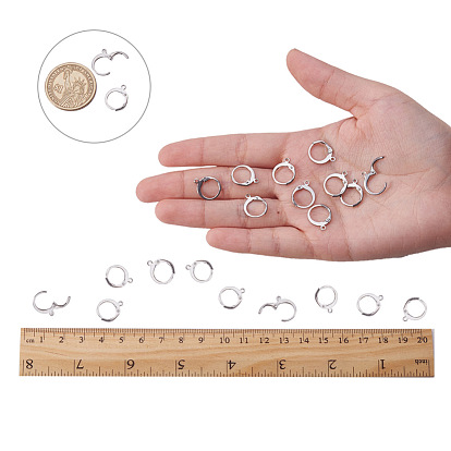 304 Stainless Steel Leverback Earring Findings, with Loop, 14.5x12x2mm, Hole: 1mm