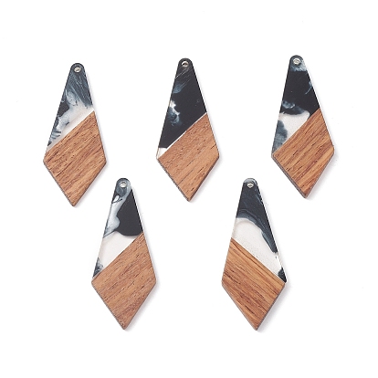 Resin & Walnut Wood Pendants, Two Tone Geometric Charms, Kite/Horse Eye/Trapezoid/Rectangle/Teardrop/Ring/Triangle/Flat Round/Sword