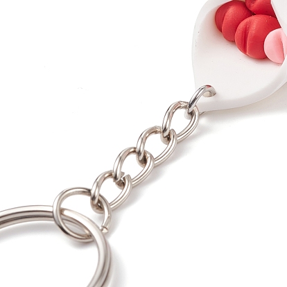 Heart Bouquet Keychain, Valentine's Day Polymer Clay Pendant Keychain, with 304 Stainless Steel Findings