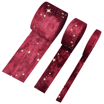 Benecreat 3 faisceaux 3 rubans de flanelle de style, avec des rubans à motif d'étoiles dorées, avec du tissu non tissé pour l'artisanat de couture