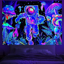 UV Reactive Blacklight Trippy Polyester Astronaut Pattern Wall Hanging Tapestry, for Bedroom Living Room Decoration, Rectangle
