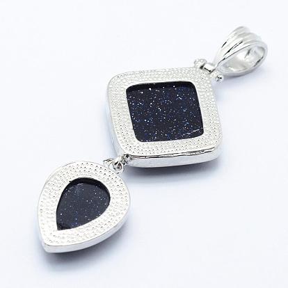 Gemstone grands pendentifs, avec les accessoires en laiton, platine, larme et losange