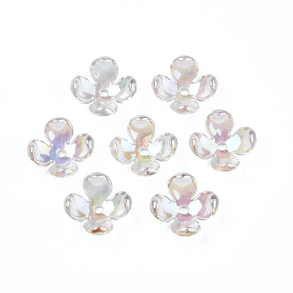 Transparentes bouchons acrylique de perles, de couleur plaquée ab , 4 pétales, fleur