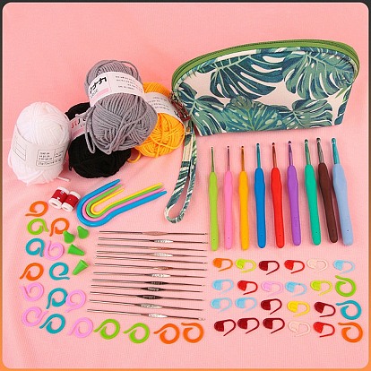 Le sac de rangement pour kits de tricot bricolage pour débutants comprend des crochets, fil de polyester, aiguille au crochet, marqueurs de point