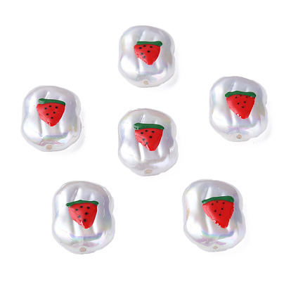 ABS Plastic Imitation Pearl Beads, with Enamel, Oval with Watermelon