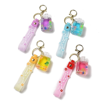 Perfume Bottle Acrylic Pendant Keychain Decoration, Liquid Quicksand Floating Handbag Accessories, with Alloy Findings