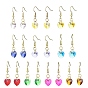 10 Pair 10 Color Glass Heart Dangle Earrings, Golden 304 Stainless Steel Drop Earrings