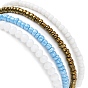 4Pcs 4 Style Glass Seed & Resin Evil Eye Beaded Stretch Bracelets Set, Alloy Enamel Heart & Tassel Charms Stackable Bracelets