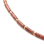 Natural Gemstone Column Beaded Necklace with Synthetic Hematite for Women, Golden