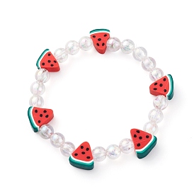 Étirer bracelets pour enfants, avec des perles écologiques transparentes en acrylique et en pâte polymère pastèque